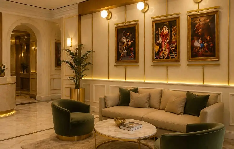 Otel lobisi bekleme ve resepsiyon tasarımı